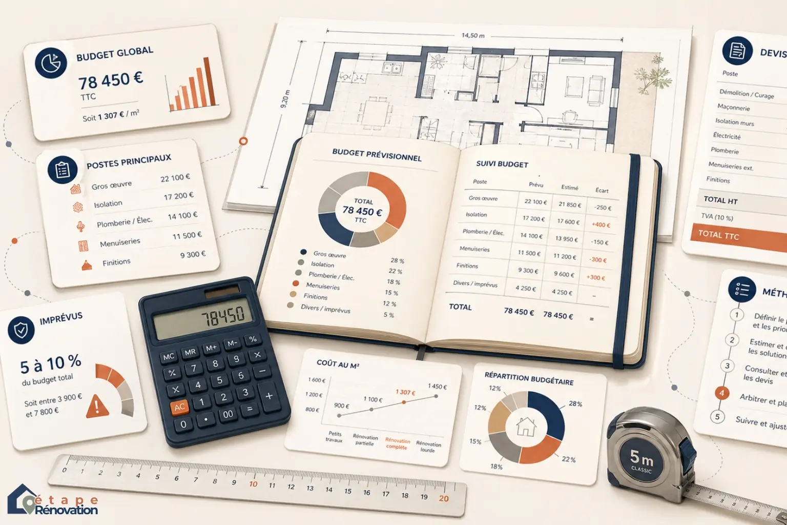Plans de maison, budget travaux, devis et repères chiffrés pour un projet de rénovation
