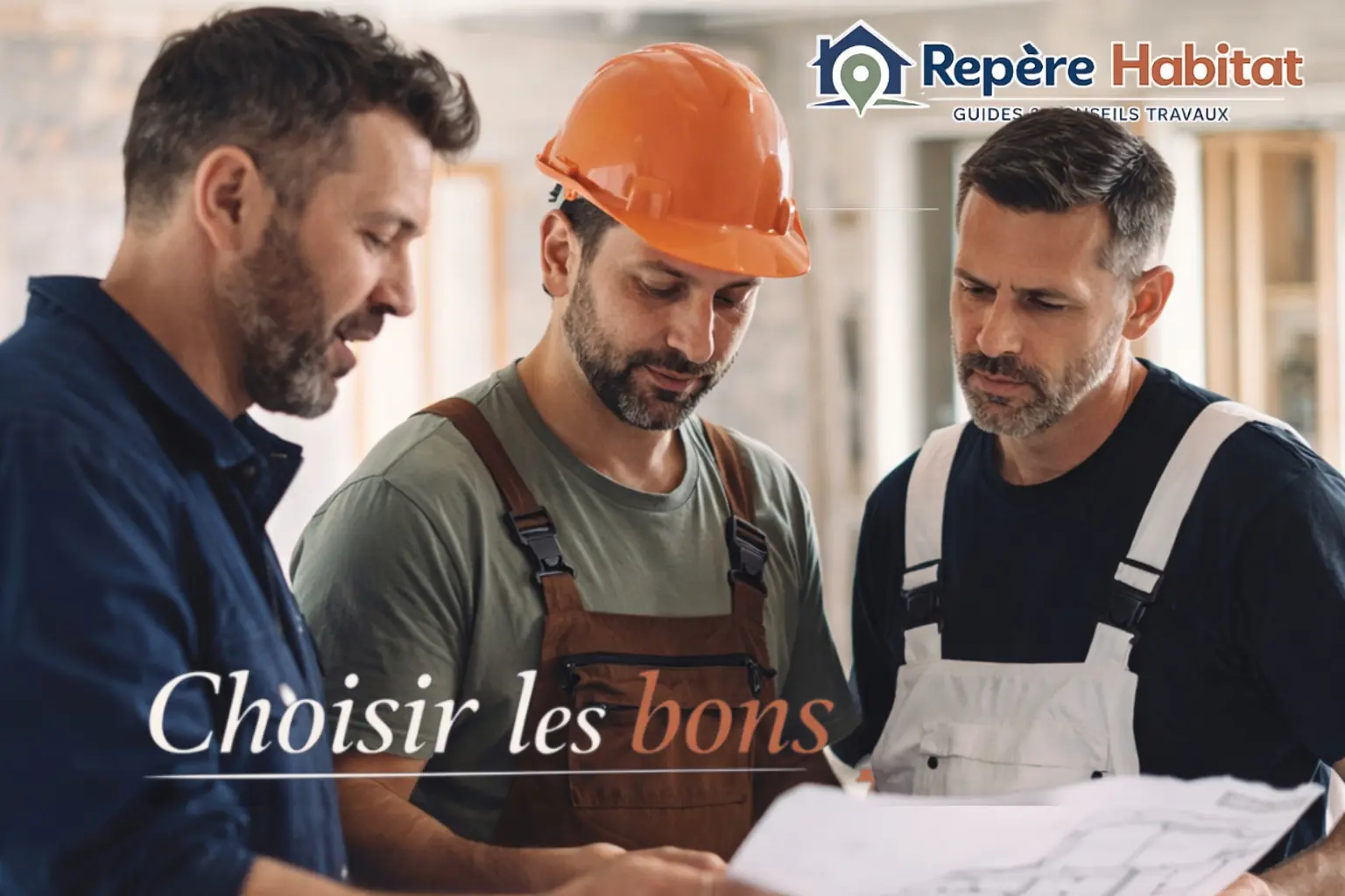 Artisans rénovation maison analysant des plans pour organiser les travaux