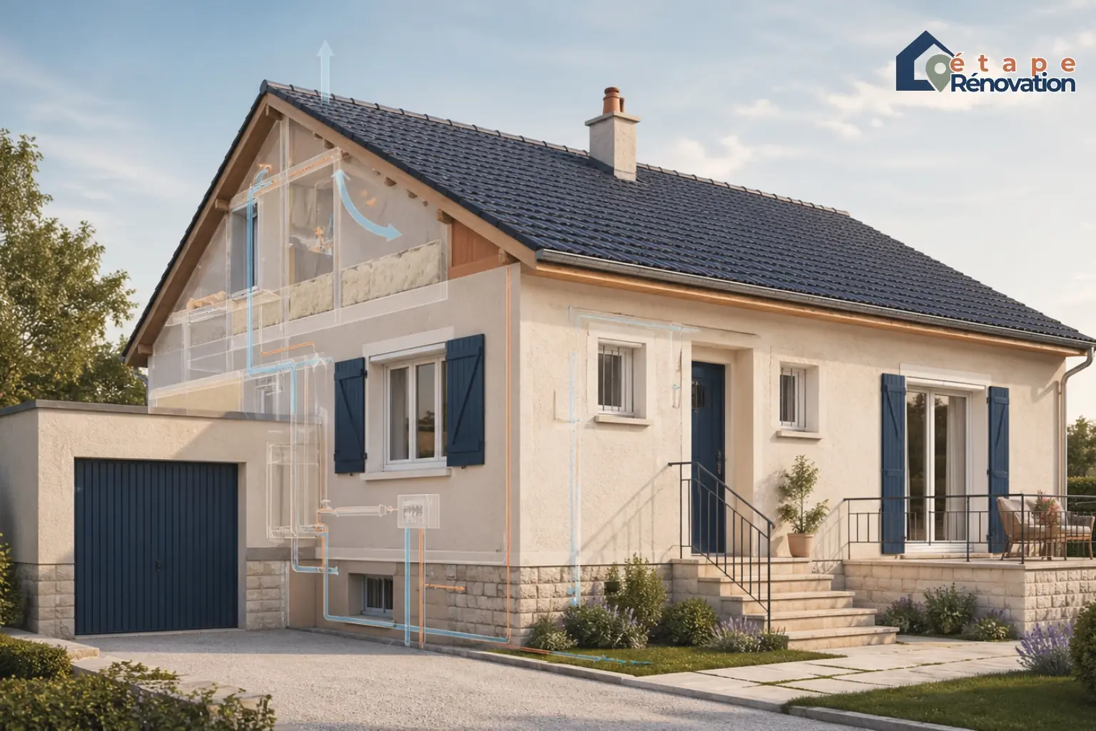Façade typique d’une maison des années 70 en France avec toiture, menuiseries et volumes caractéristiques