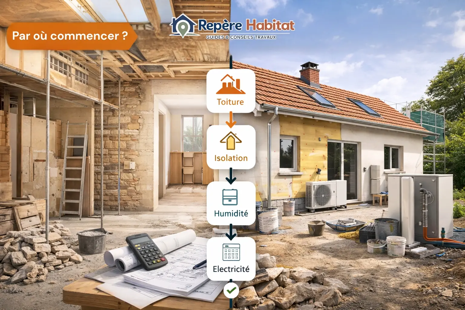 Ordre des travaux rénovation maison avec toiture isolation humidité et électricité