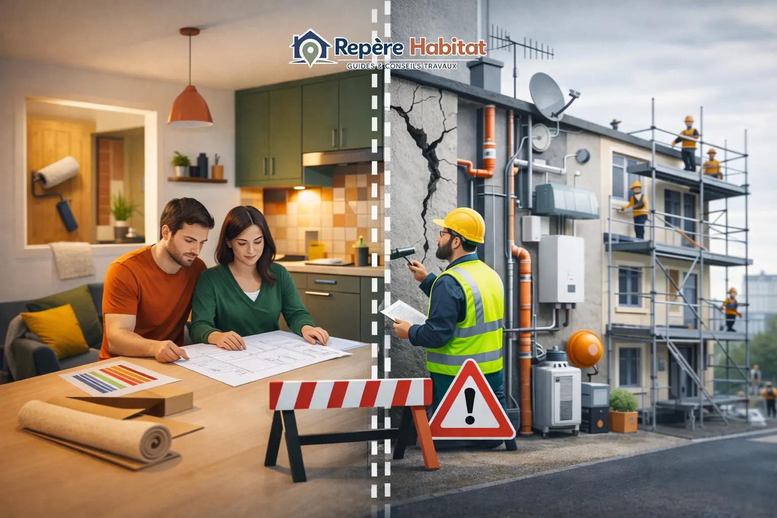 Couple préparant la rénovation d’un appartement face aux contraintes de copropriété et de façade.