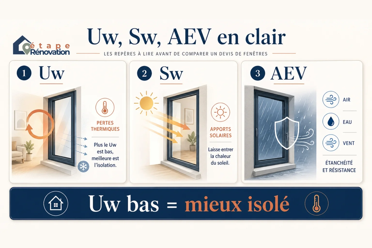 Schéma simple des repères Uw Sw et AEV