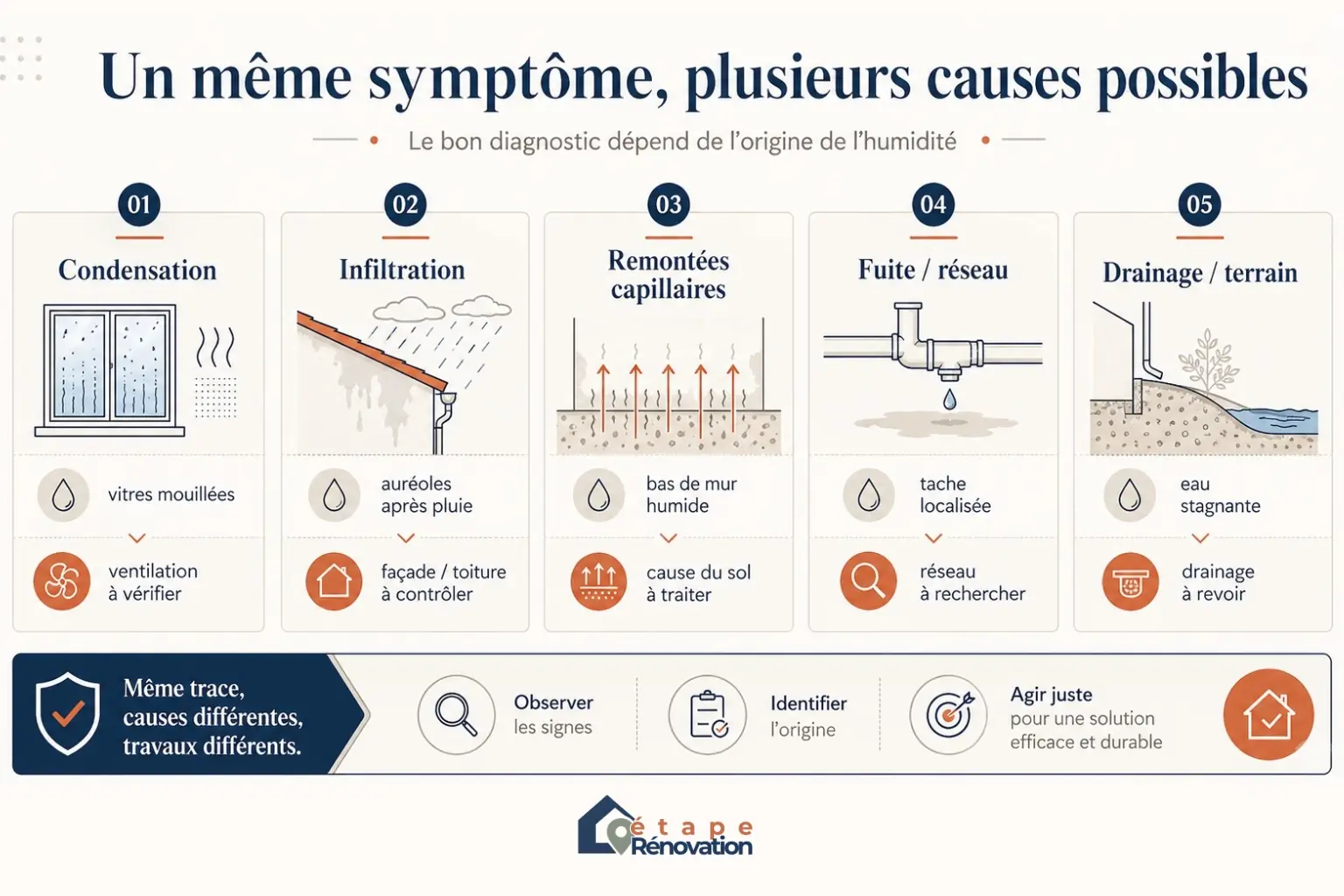 Causes de l’humidité dans une maison avant achat : condensation, infiltration et remontées capillaires