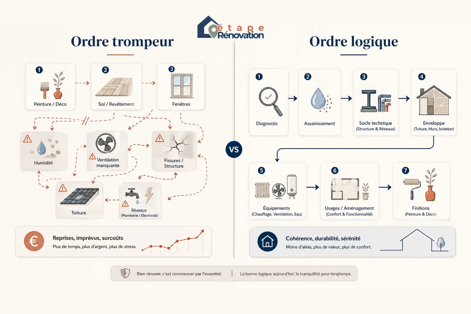 Comparatif entre ordre trompeur et ordre logique en rénovation