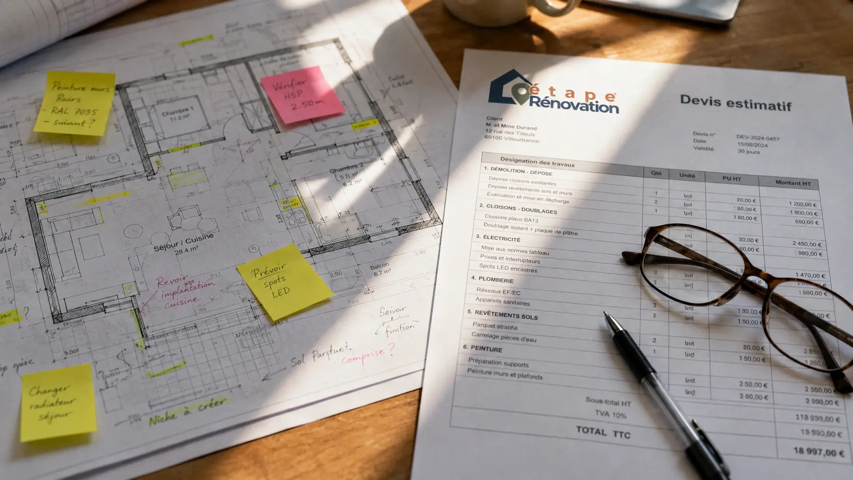 Appartement à rénover avec plan, calcul de budget travaux et documents d’achat immobilier