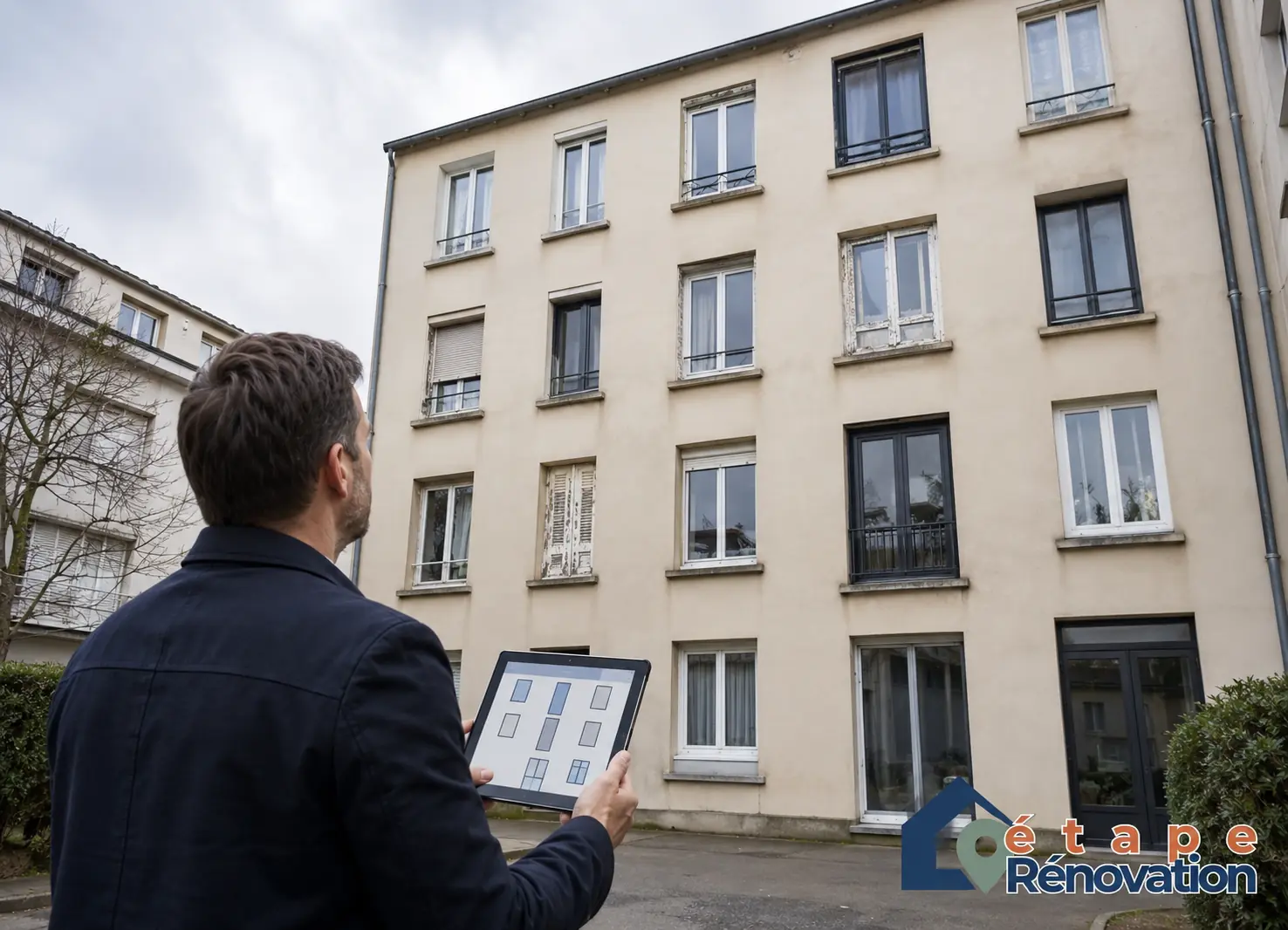 Façade d’immeuble en copropriété avec fenêtres différentes et harmonie extérieure à vérifier avant remplacement