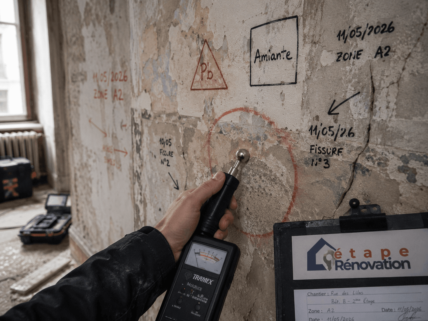 Diagnostic avant travaux dans un appartement ancien avec repérage technique sur mur et revêtements