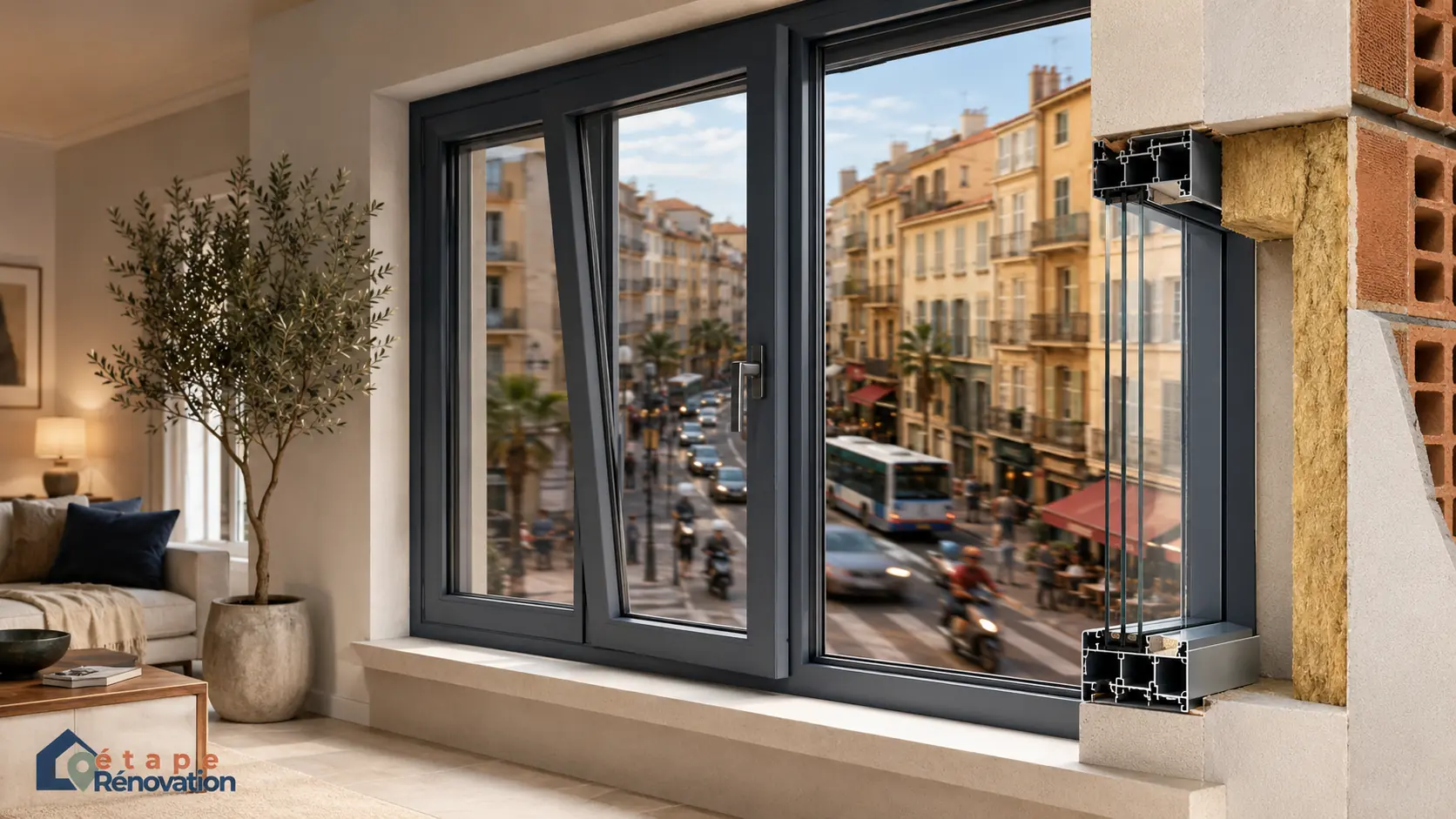 Fenêtre donnant sur une rue passante pour illustrer l’importance de l’isolation acoustique