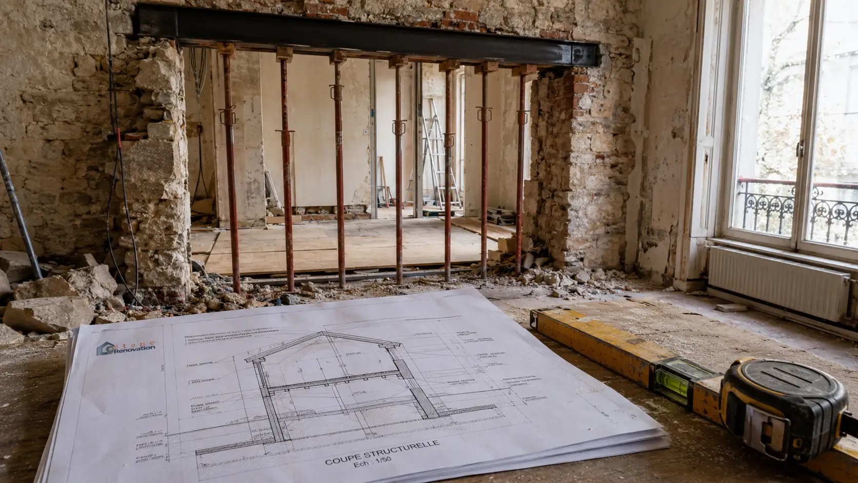 Plan technique et ouverture de mur porteur sécurisée dans un appartement ancien