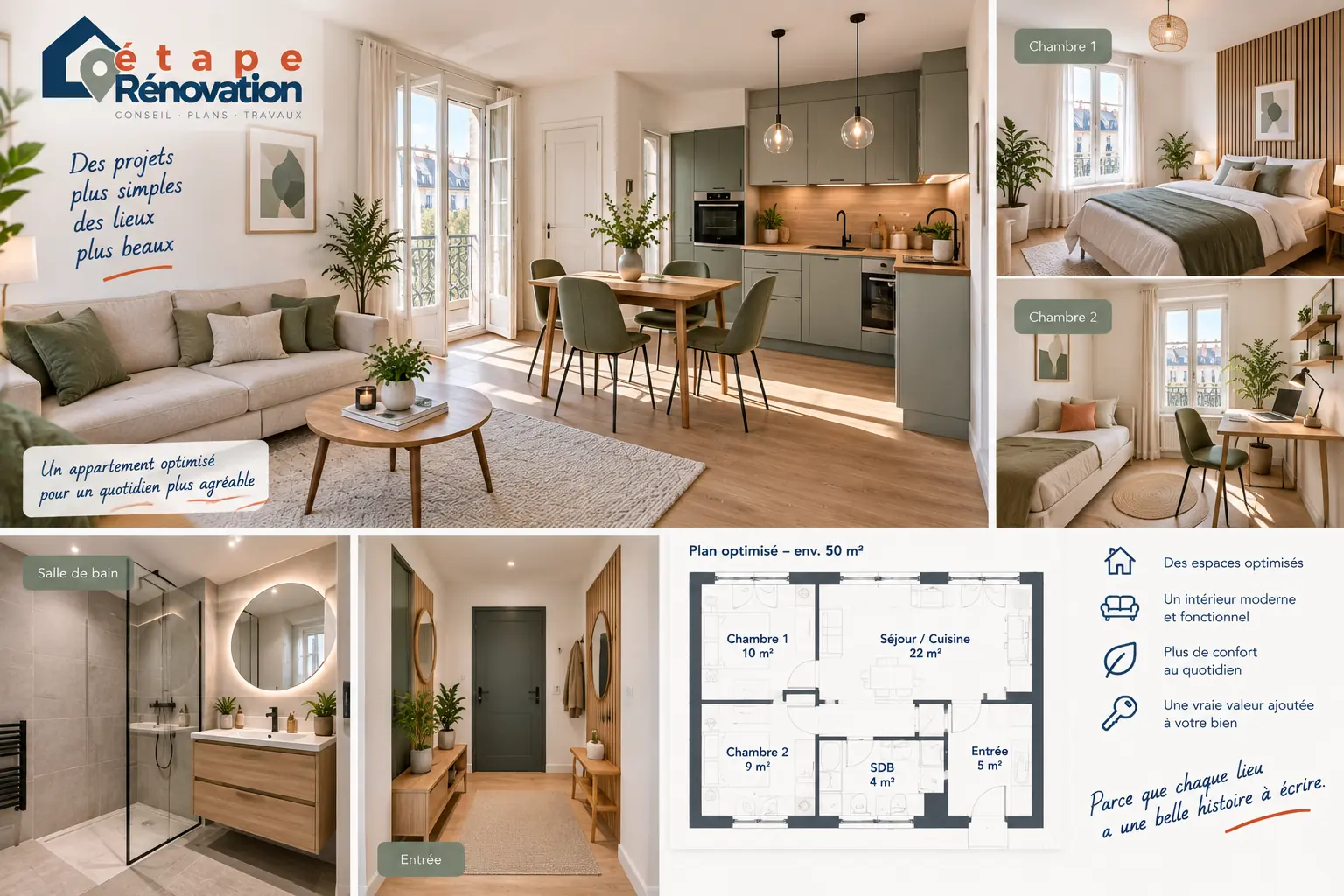 Appartement lumineux rénové avec fenêtres, lumière naturelle et ambiance confortable