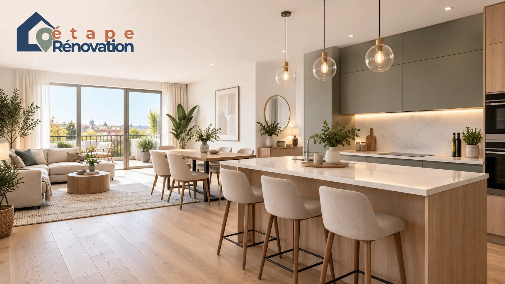 Appartement rénové avec cuisine moderne, espace clair et finitions soignées