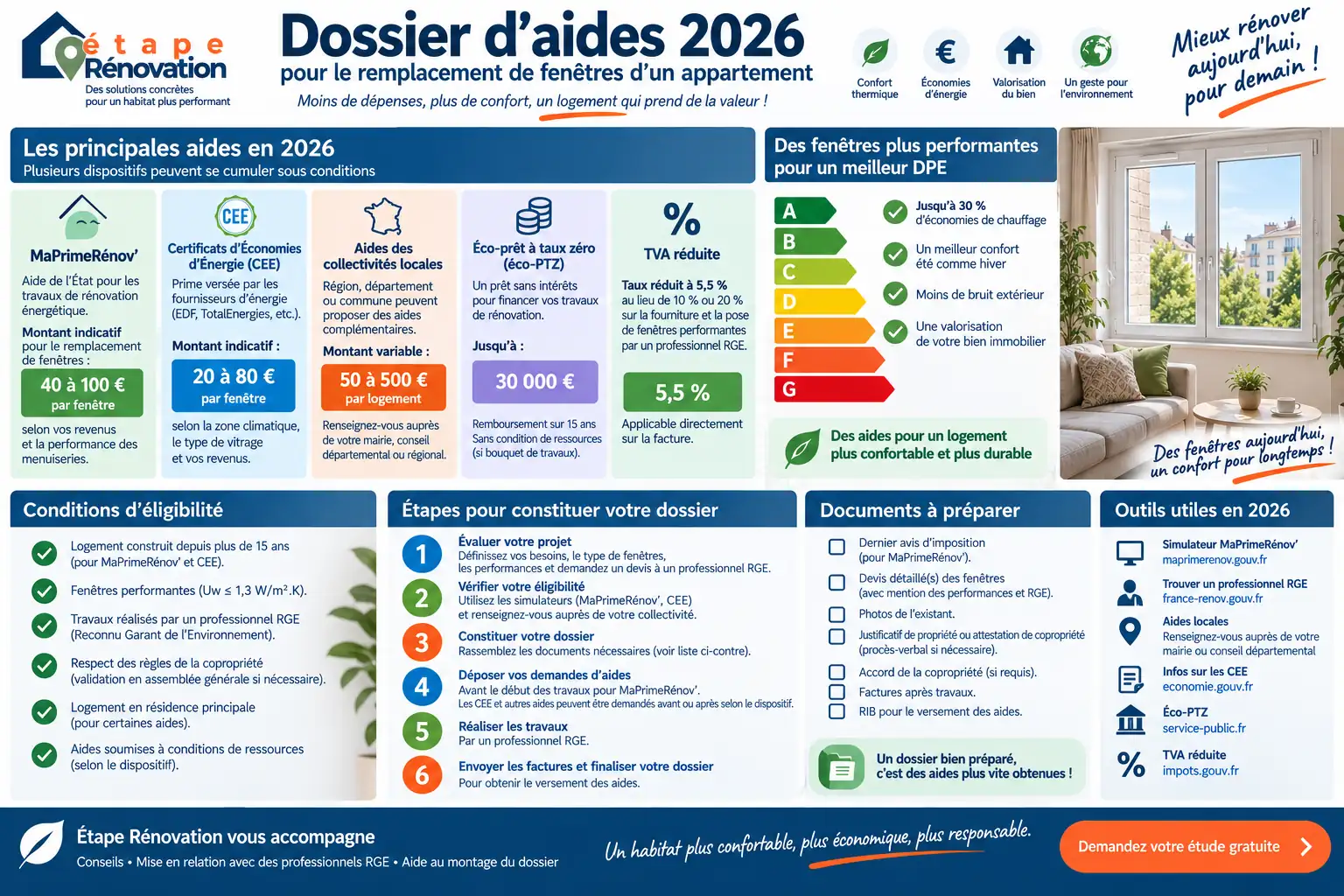 Dossier d’aides 2026 pour le remplacement de fenêtres d’un appartement