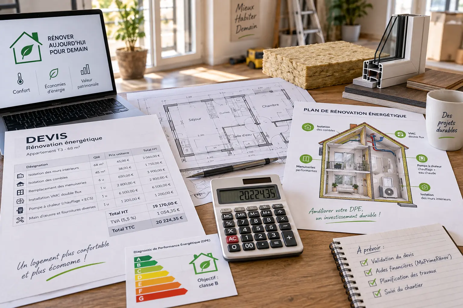 Devis, calculatrice et plans de rénovation énergétique d’un appartement