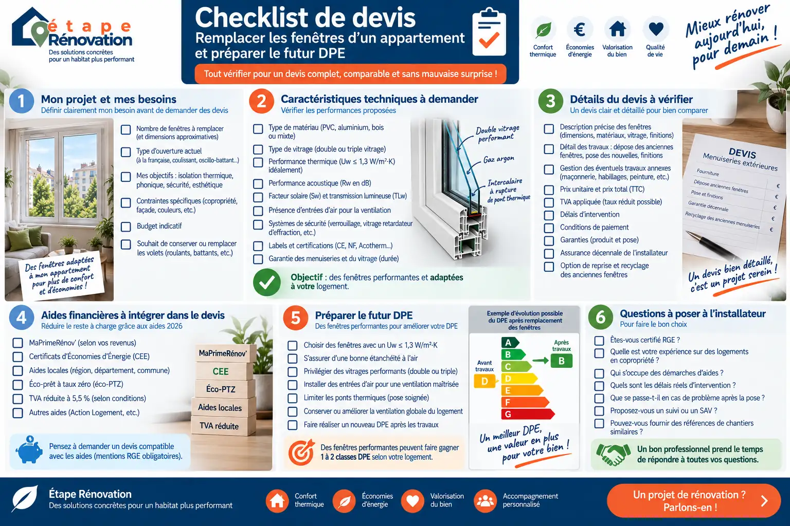 Checklist de devis pour remplacer les fenêtres d’un appartement et préparer le futur DPE