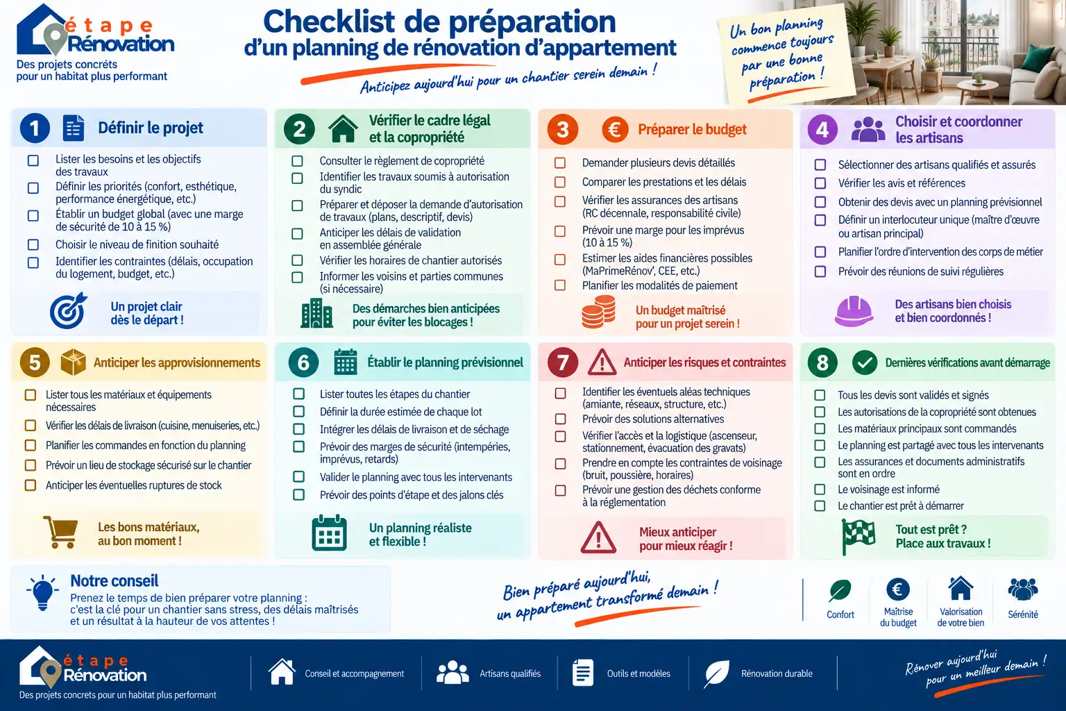 Checklist de préparation d’un planning de rénovation d’appartement