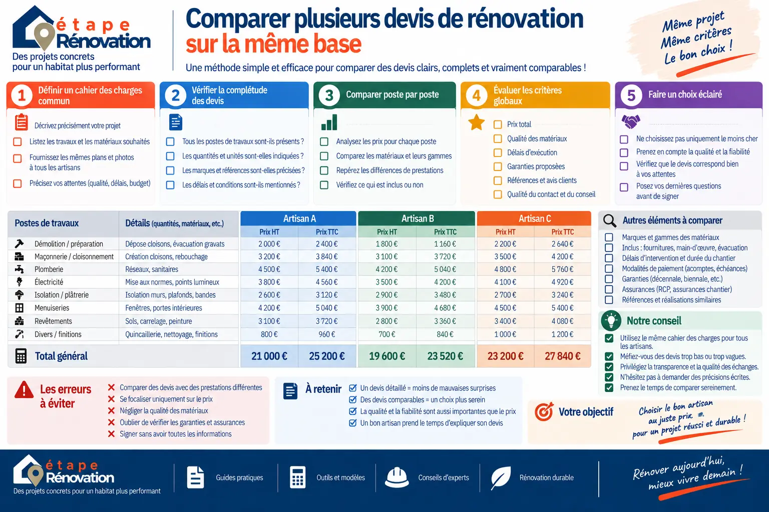 Comparer plusieurs devis de rénovation d’appartement sur la même base