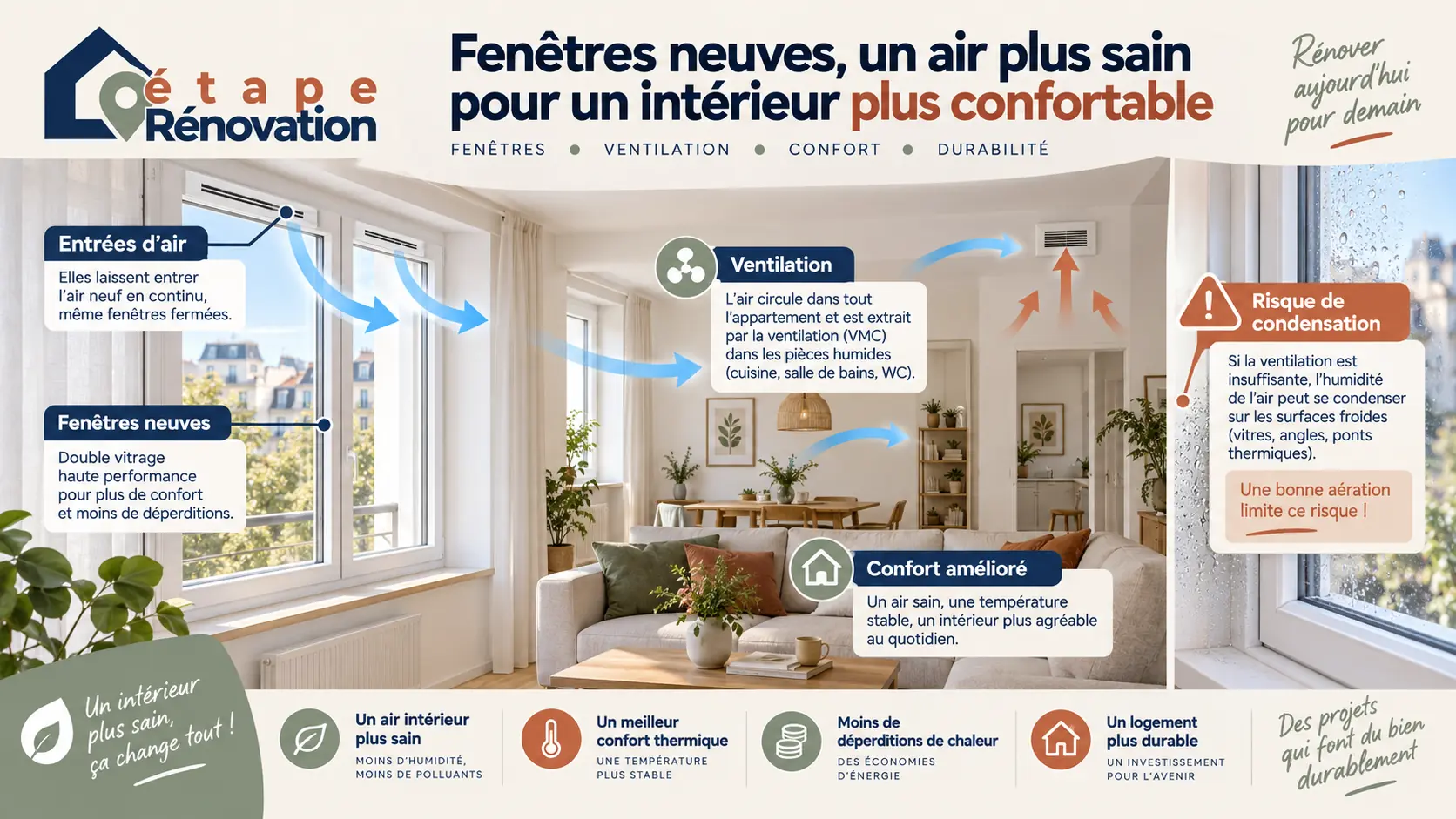 Fenêtres neuves avec entrées d’air, ventilation et risque de condensation dans un appartement rénové