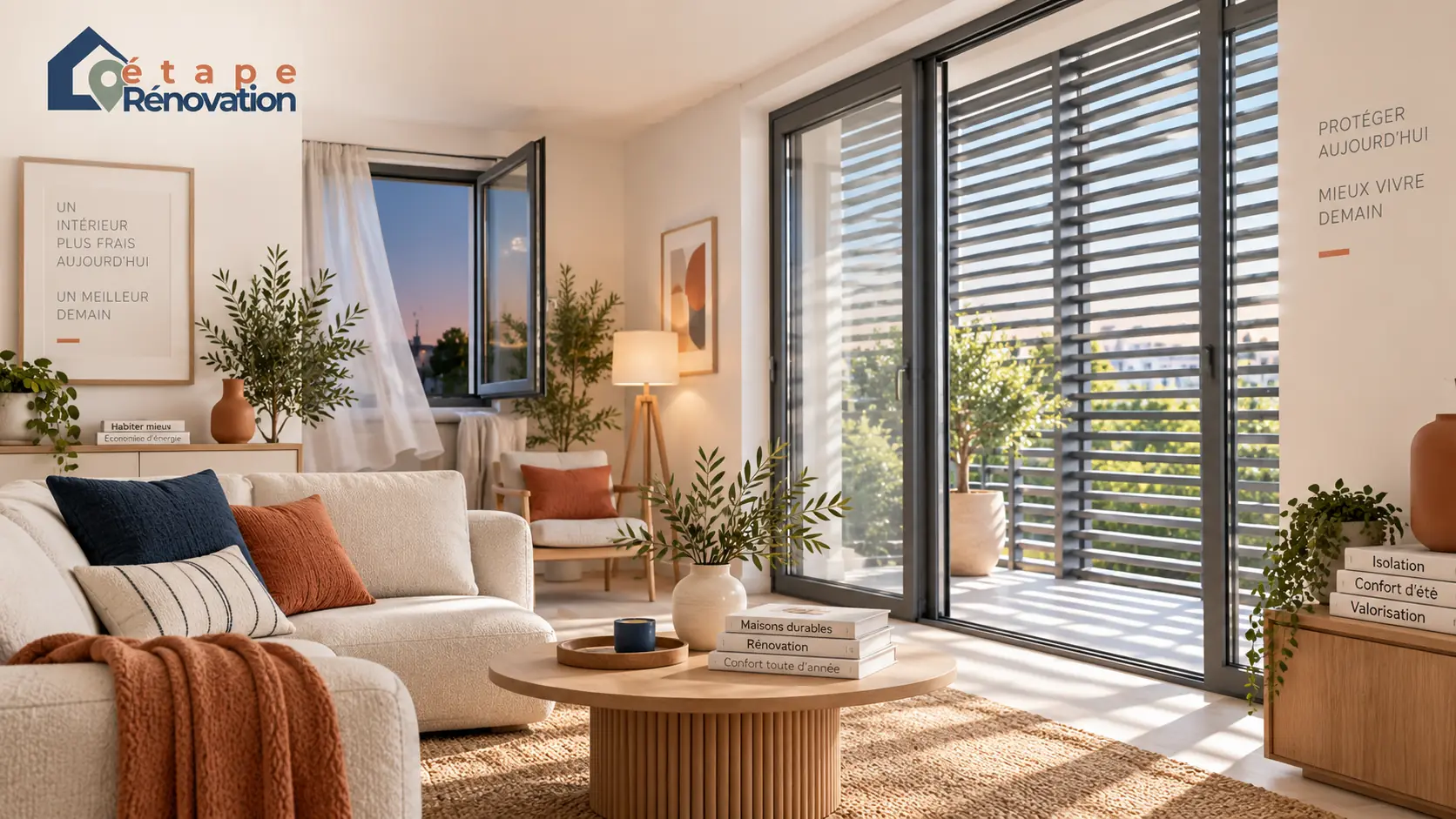 Appartement protégé de la chaleur par isolation, stores extérieurs et ventilation nocturne