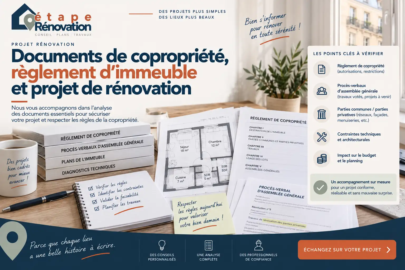 Documents de copropriété, règlement d’immeuble et projet de rénovation d’appartement