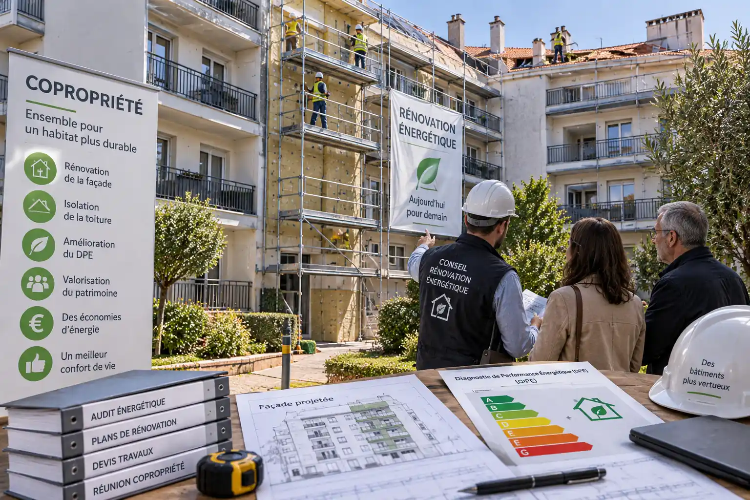 Immeuble en copropriété avec projet de rénovation énergétique de façade et toiture