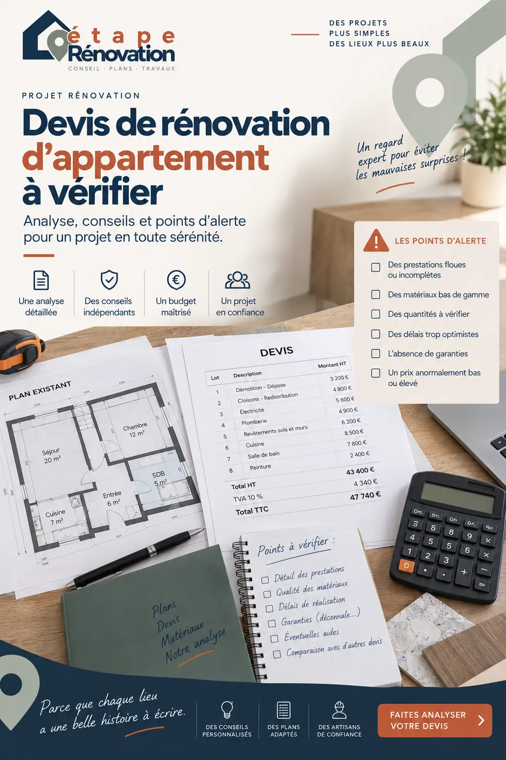Devis de rénovation d’appartement à vérifier avec plans, documents et points d’alerte