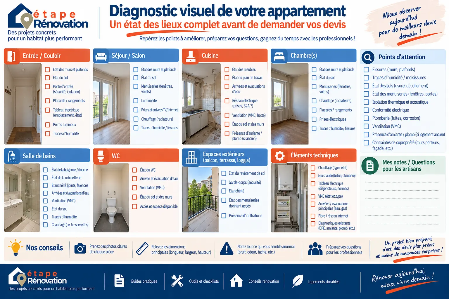 Diagnostic visuel d’un appartement avant demande de devis travaux