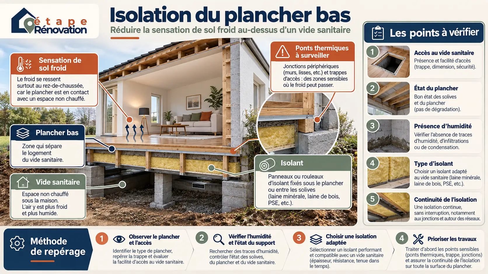 Isolation du plancher bas d’une maison au-dessus d’un vide sanitaire pour réduire la sensation de sol froid