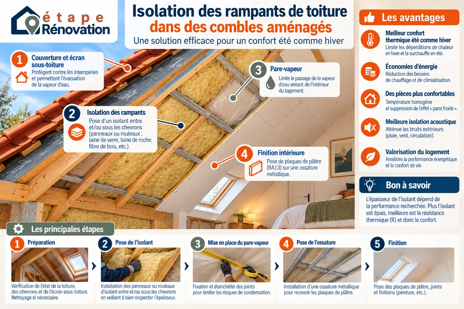 Isolation des rampants de toiture dans des combles aménagés
