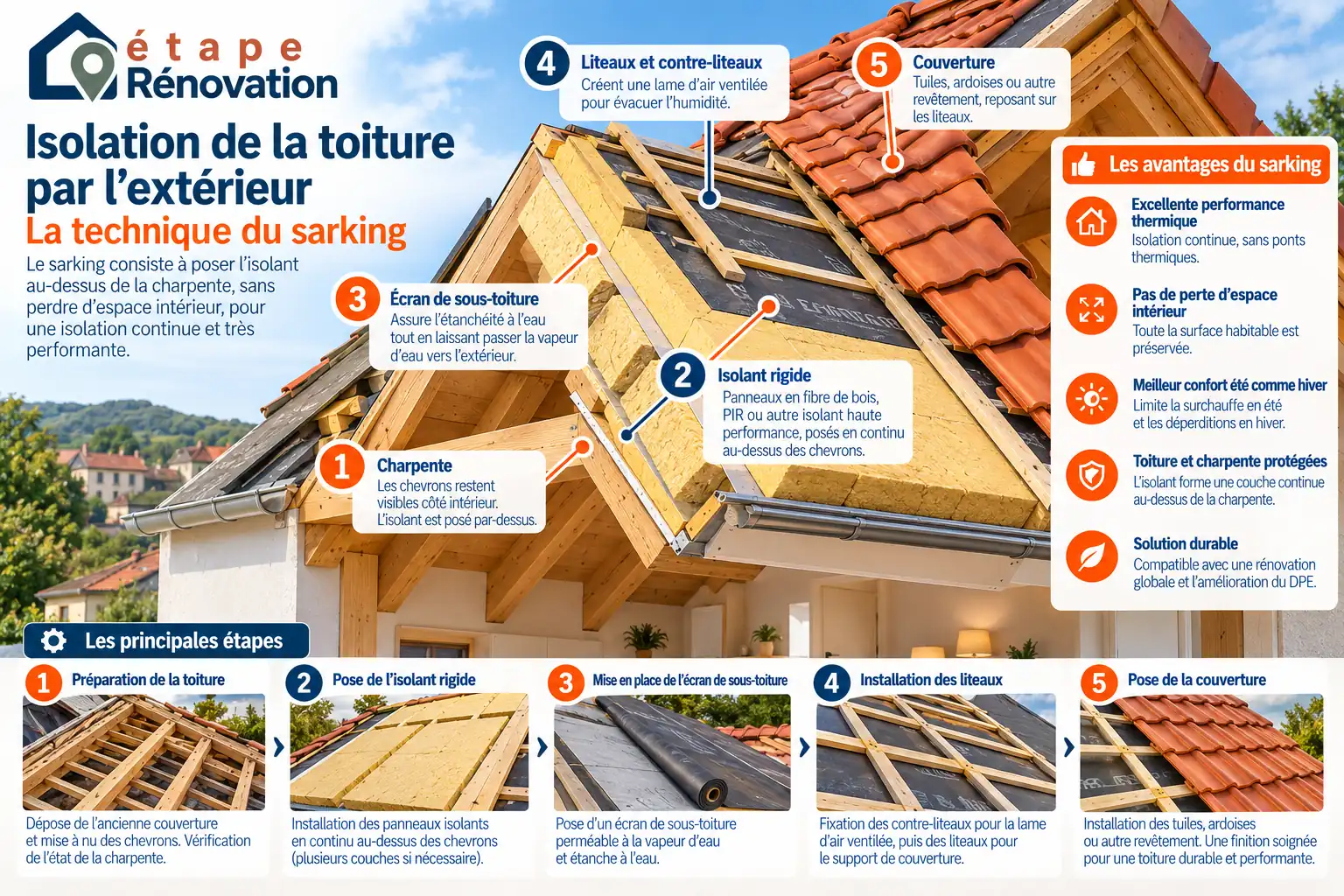 Isolation de la toiture par l’extérieur avec la technique du sarking