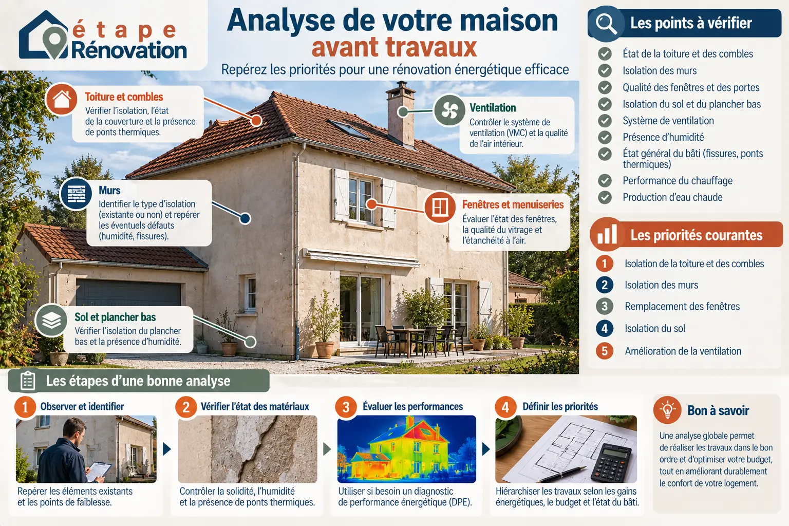 Maison individuelle analysée avant travaux pour repérer les priorités d’isolation et de rénovation énergétique