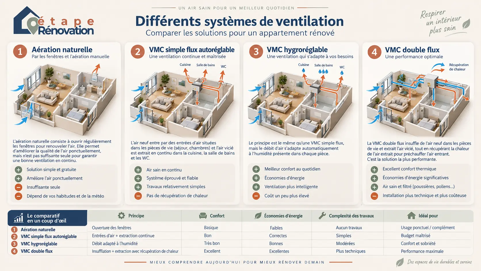 Différents systèmes de ventilation pour un appartement rénové