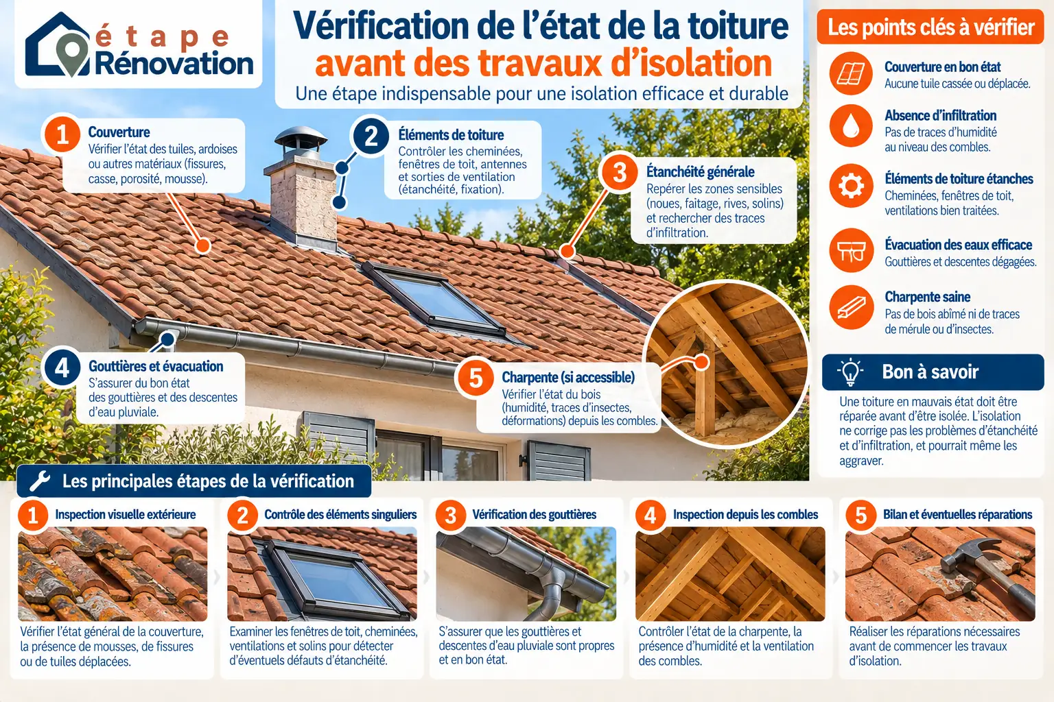 Vérification de l’état de la toiture avant des travaux d’isolation